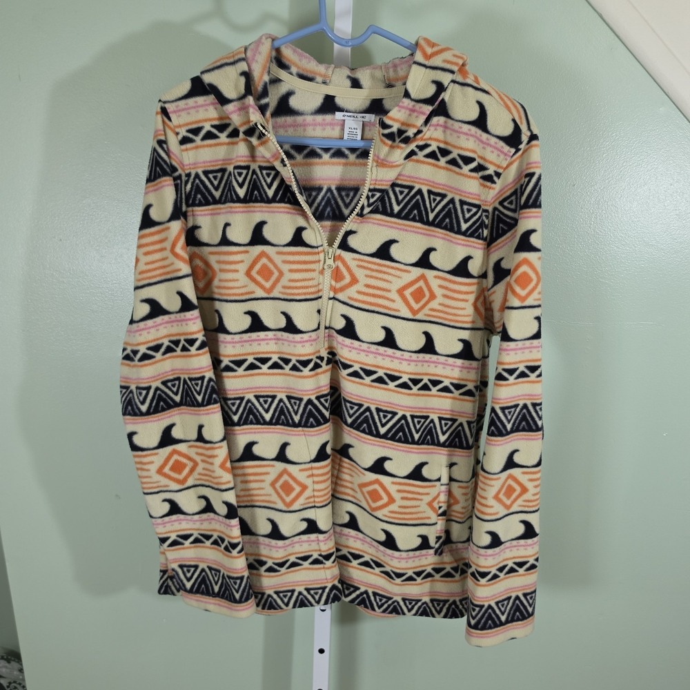 Oneill Womens Sierra Fleece Quarter Zip Hoodie Multicolored Geometric Size XL‎